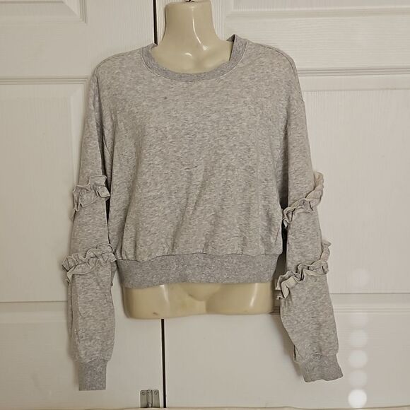 Garage Ladies Crop Sweater With Ruffled Long Sleeves XS Gray - Picture 2 of 16